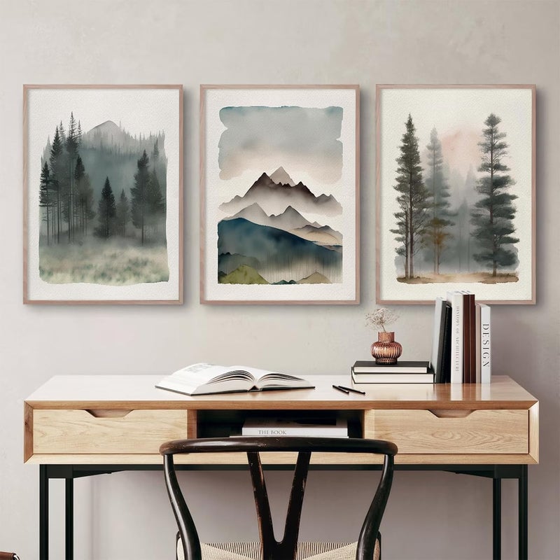 Youillne Mountain Forest Watercolor Wall Art Set of 3 - Image 5