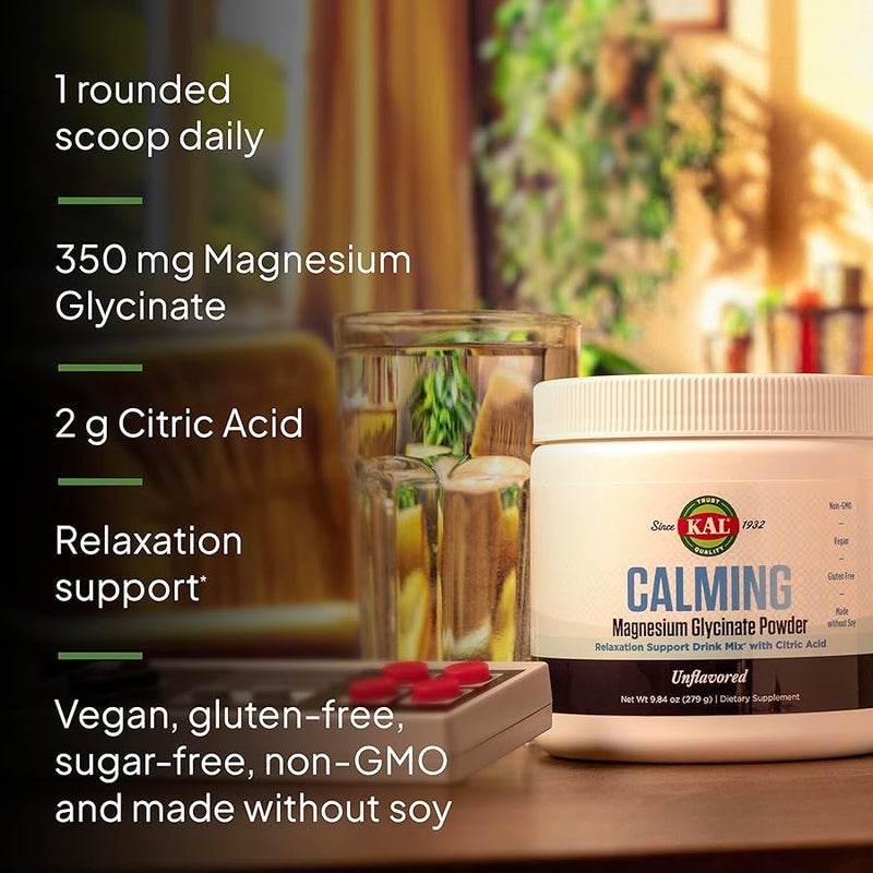 KAL Calming Magnesium Glycinate Powder Plus Citric Acid - Unflavored - Nervous System, Bone and Relaxation Support Drink Mix - No Sugar - 60-Day Guarantee, 40 Servings, 8.5 OZ - Image 4