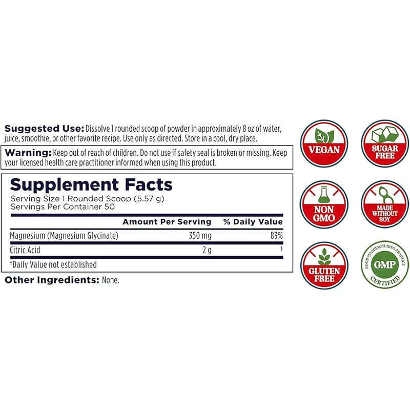 KAL Calming Magnesium Glycinate Powder Plus Citric Acid - Unflavored - Nervous System, Bone and Relaxation Support Drink Mix - No Sugar - 60-Day Guarantee, 40 Servings, 8.5 OZ - Image 2