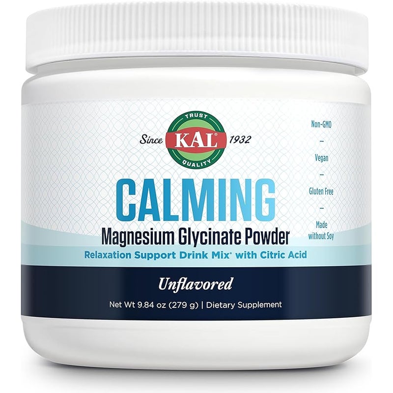 KAL Calming Magnesium Glycinate Powder Plus Citric Acid - Unflavored - Nervous System, Bone and Relaxation Support Drink Mix - No Sugar - 60-Day Guarantee, 40 Servings, 8.5 OZ - Image 1