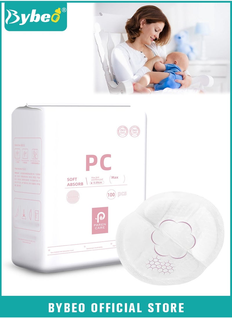 Bybeo 100 Count Disposable Nursing Pads For Breastfeeding, Ultra-Thin and Super-absorbent Breast Pads, Soft and Breathable Feeding Pads, 6D Shape Nipple covers, Individually Packaged  - Image 1