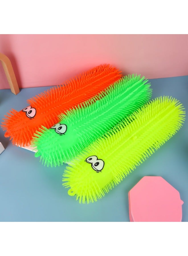 Night Market Push Flash Cartoon Decompression LED Luminous Eye-breaking Fur Ball Vent Decompression Luminous Children's Toys-Specifications:18cm Macaron Color Five-section Exophthalmos Caterpillar  - Image 5