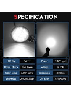 KASTWAVE LED Fog Lights, Round 3 Inch Slim Pods Spot White Driving Reverse Small Circle Work Light Bar Kit for Jeep Truck Off-Road ATV UTV SUV Car Motorcycle Boat Tractor Hood Bumper Mount (2 Pack)  - Image 3
