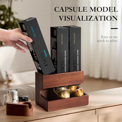 LKEUYUI Wood Pod Dispenser Designed for Nespresso Vertuo Capsules, Freestanding Countertop Pods Rack, Coffee Pods Holder for Home or Office Kitchen Counter, Dispenses 3 Coffee Flavors (Brown) - Image 4
