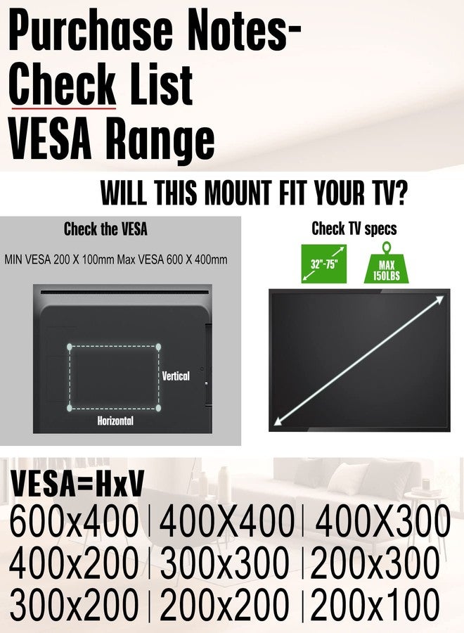 AENTGIU Studless TV Wall Mount, No Drill Drywall TV Mount for 32-75 Inch Smart TVs, Max VESA 600x400mm, Low Profile, No Stud, No Anchors, Tv Wall Bracket Hanger, Holds up to 150 lbs - Image 3