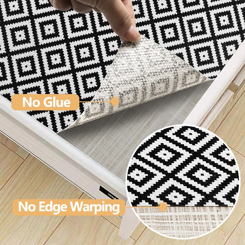 Qianglive Drawer Shelf Liner Non Adhesive, Slip Resistant Easy to Clean Protect Kitchen Mats Thickened Strong Grip for Cabinet, Pantry, Tool Box, Cupboard, Dresser, Bathroom (Black and White, 12 in x 10 FT) - Image 4