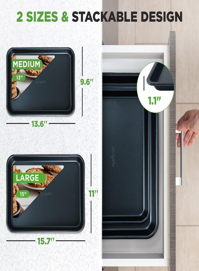 NutriChef 2-Piece Non-Stick Baking Sheet Pan Set - Premium Carbon Steel Cookie Sheets for Baking - Large and Medium Size Nonstick Oven Baking Trays - Blue Diamond - Image 3