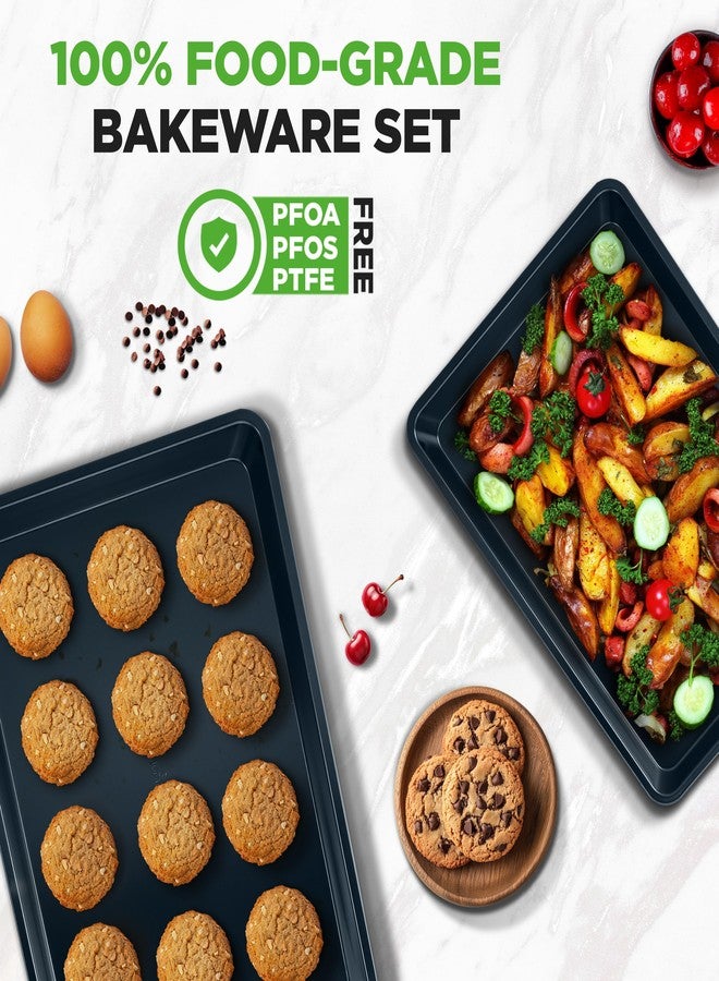 NutriChef 2-Piece Non-Stick Baking Sheet Pan Set - Premium Carbon Steel Cookie Sheets for Baking - Large and Medium Size Nonstick Oven Baking Trays - Blue Diamond - Image 5
