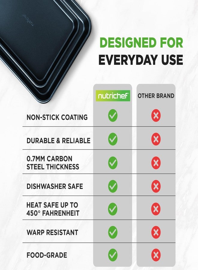 NutriChef 2-Piece Non-Stick Baking Sheet Pan Set - Premium Carbon Steel Cookie Sheets for Baking - Large and Medium Size Nonstick Oven Baking Trays - Blue Diamond - Image 4