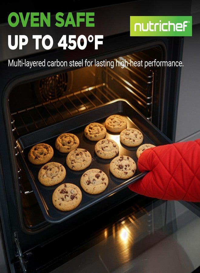 NutriChef 2-Piece Non-Stick Baking Sheet Pan Set - Premium Carbon Steel Cookie Sheets for Baking - Large and Medium Size Nonstick Oven Baking Trays - Blue Diamond - Image 2