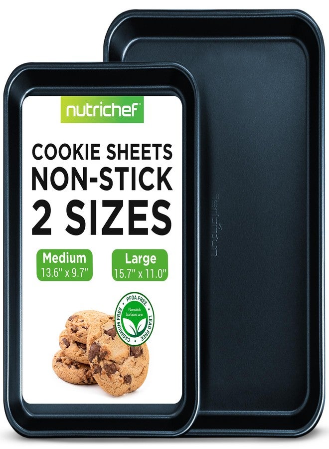 NutriChef 2-Piece Non-Stick Baking Sheet Pan Set - Premium Carbon Steel Cookie Sheets for Baking - Large and Medium Size Nonstick Oven Baking Trays - Blue Diamond - Image 1