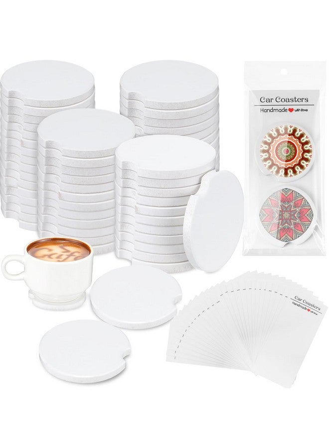 Zhehao 150 Pcs Ceramic Car Coasters With Bags And Cards 2.64'' Sublimation Coasters Blanks Ceramic Car Cup Holder Coasters With A Finger Notch For Easy Removal Car Coaster Packaging For Selling - Image 1