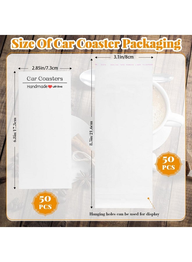 Zhehao 150 Pcs Ceramic Car Coasters With Bags And Cards 2.64'' Sublimation Coasters Blanks Ceramic Car Cup Holder Coasters With A Finger Notch For Easy Removal Car Coaster Packaging For Selling - Image 3