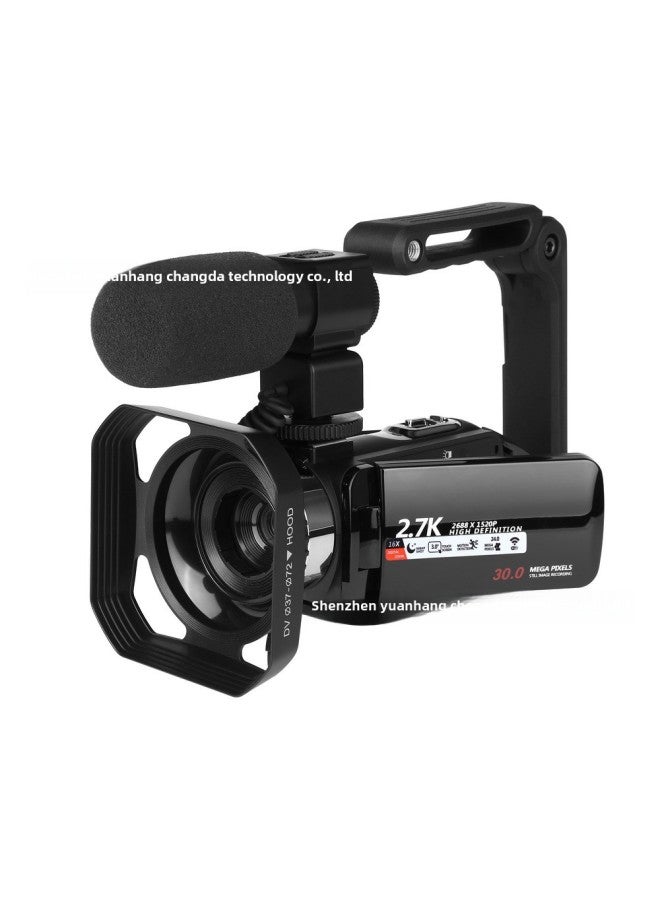 Generic 2.7K Digital Camera Home HD Camera Live Short Video Handheld DV-Body Color:Camera Microphone Hood Handle  - Image 1