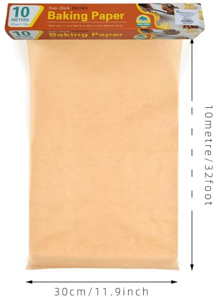 لفافة ورق البرشمان للخبز وتغليف الطعام، 10 أمتار × 30 سم، ورق زبدة غير مبيض غير لاصق، بطانات مقلاة هوائية مقاومة للحرارة، لفافة ورق طهي مقاومة للزيت للفرن والقلي بالبخار والخبز - Image 4