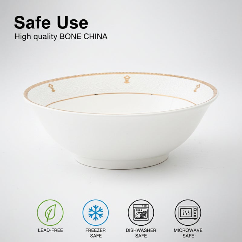 Shallow ZAYA New Bone China Bowl 23 cm – Large White Serving Bowl for Salads & Sharing, Elegant Tableware for Daily Use, Brunch, Ramadan, Eid, Diwali & Gifting - Image 4