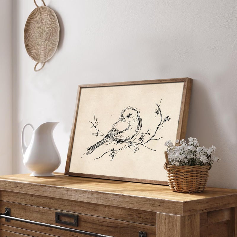 uniro Vintage Wall Art Prints Farmhouse Decor Bird Sketch Canvas Oil Painting Neutral Bird Line Drawing Beige Decor Minimalist Spring Artwork Pictures for Bedroom Gallery Living Room De cor (8" x 10"-UNFRAMED) - Image 2