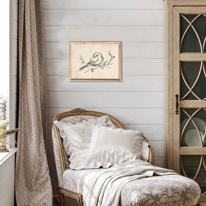 uniro Vintage Wall Art Prints Farmhouse Decor Bird Sketch Canvas Oil Painting Neutral Bird Line Drawing Beige Decor Minimalist Spring Artwork Pictures for Bedroom Gallery Living Room De cor (8" x 10"-UNFRAMED) - Image 4
