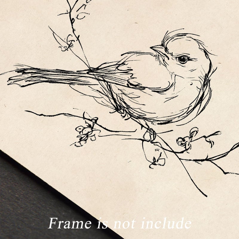 uniro Vintage Wall Art Prints Farmhouse Decor Bird Sketch Canvas Oil Painting Neutral Bird Line Drawing Beige Decor Minimalist Spring Artwork Pictures for Bedroom Gallery Living Room De cor (8" x 10"-UNFRAMED) - Image 5