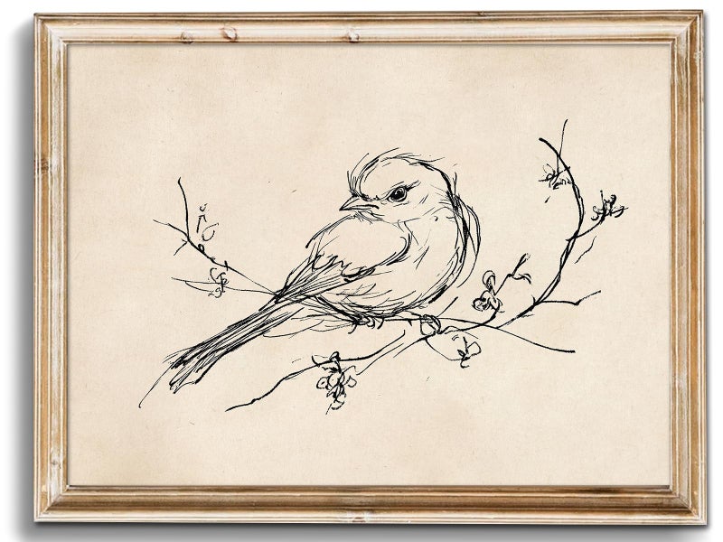 uniro Vintage Wall Art Prints Farmhouse Decor Bird Sketch Canvas Oil Painting Neutral Bird Line Drawing Beige Decor Minimalist Spring Artwork Pictures for Bedroom Gallery Living Room De cor (8" x 10"-UNFRAMED) - Image 1