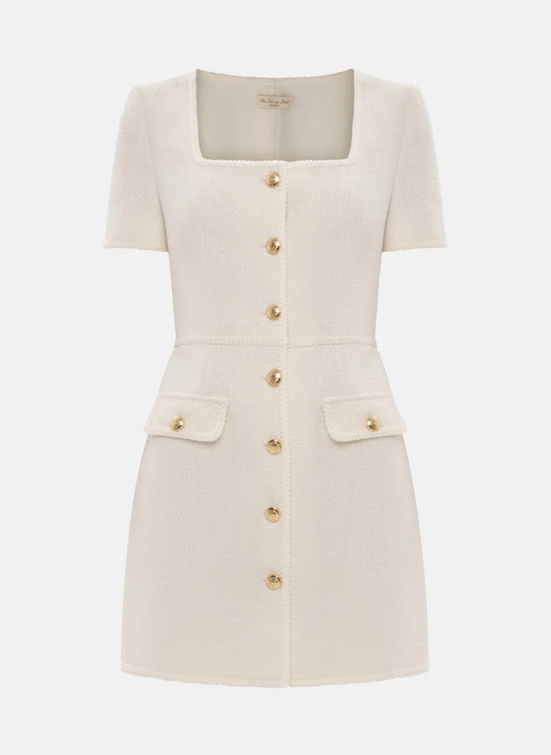Lichi Short-sleeved mini dress with golden buttons