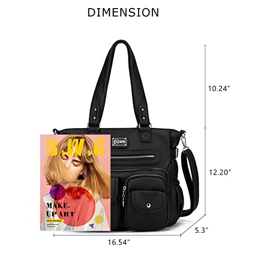 KL928 Large Purses for Women Shoulder Bag Tote Handbags Stylish Vegan Leather Hobo Bags Ladies, A-Black-4 - Image 2