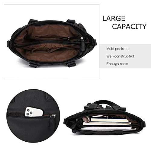 KL928 Large Purses for Women Shoulder Bag Tote Handbags Stylish Vegan Leather Hobo Bags Ladies, A-Black-4 - Image 5
