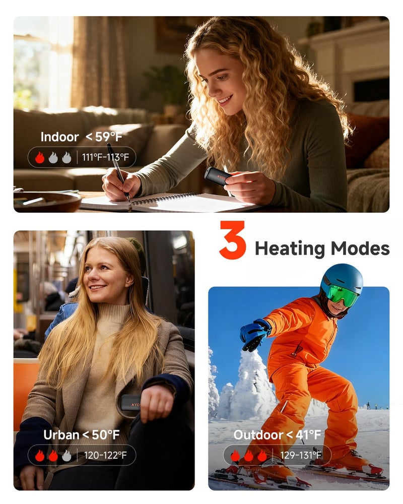 YOSHENMO Hand Warmers Rechargeable, 360Â° Heating Electric Handwarmer, 3 Levels with AI Smart Chips, Max 16 Hrs Reusable Portable Pocket Heater, Warm Gifts for Christmas, Indoor, Outdoor (Black 2 Pack) - Image 4