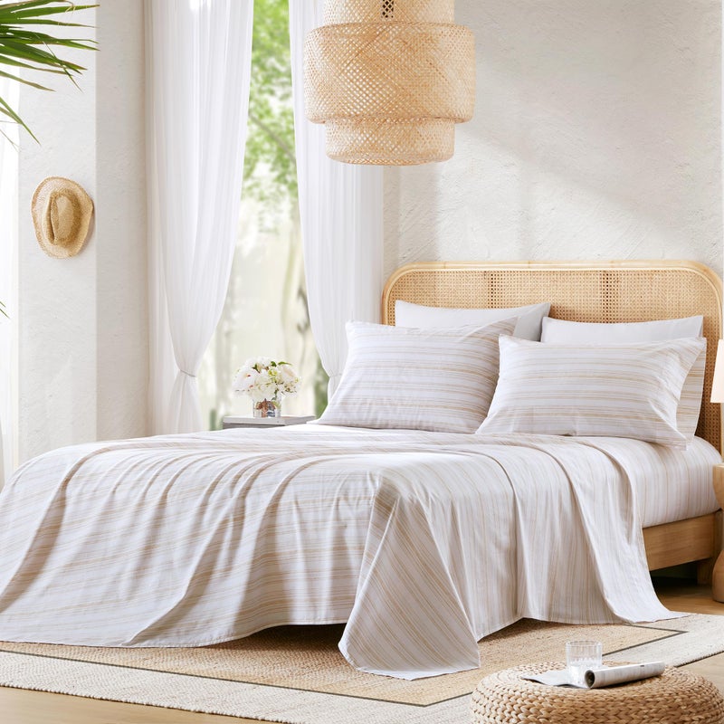 Comfort Spaces 100% Cotton Sheets Queen, Breathable, Naturally Cool Cotton Sheets, Cotton Bed Sheets with 14" Elastic Pocket Fits up to 16" Mattress, All Seasons Sheet Set, Good Vibes Taupe 4 Piece - Image 3