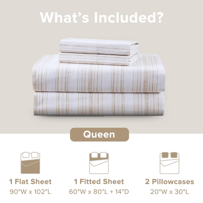 Comfort Spaces 100% Cotton Sheets Queen, Breathable, Naturally Cool Cotton Sheets, Cotton Bed Sheets with 14" Elastic Pocket Fits up to 16" Mattress, All Seasons Sheet Set, Good Vibes Taupe 4 Piece - Image 4