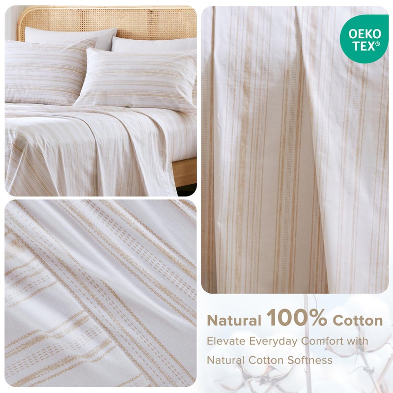 Comfort Spaces 100% Cotton Sheets Queen, Breathable, Naturally Cool Cotton Sheets, Cotton Bed Sheets with 14" Elastic Pocket Fits up to 16" Mattress, All Seasons Sheet Set, Good Vibes Taupe 4 Piece - Image 2