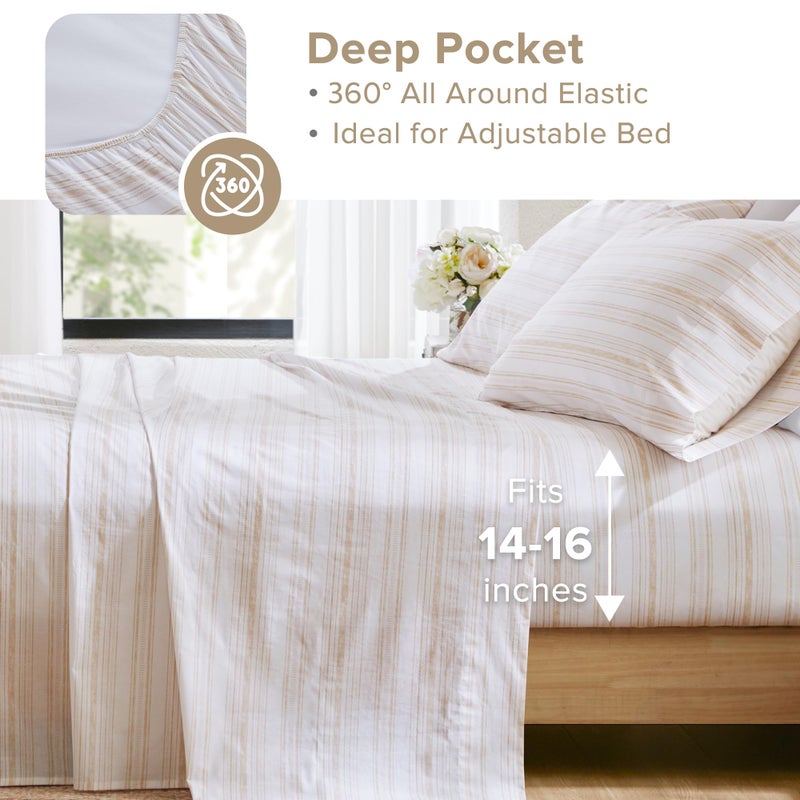 Comfort Spaces 100% Cotton Sheets Queen, Breathable, Naturally Cool Cotton Sheets, Cotton Bed Sheets with 14" Elastic Pocket Fits up to 16" Mattress, All Seasons Sheet Set, Good Vibes Taupe 4 Piece - Image 5