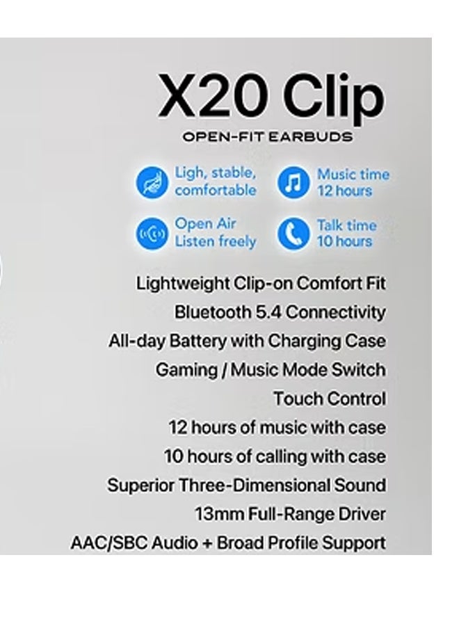 إكس إينوفا سماعات أذن X-Inova X20 Clip Open-Fit، سماعات رأس لاسلكية بتقنية بلوتوث 5.4 مع علبة شحن، أسود لامع - Image 4