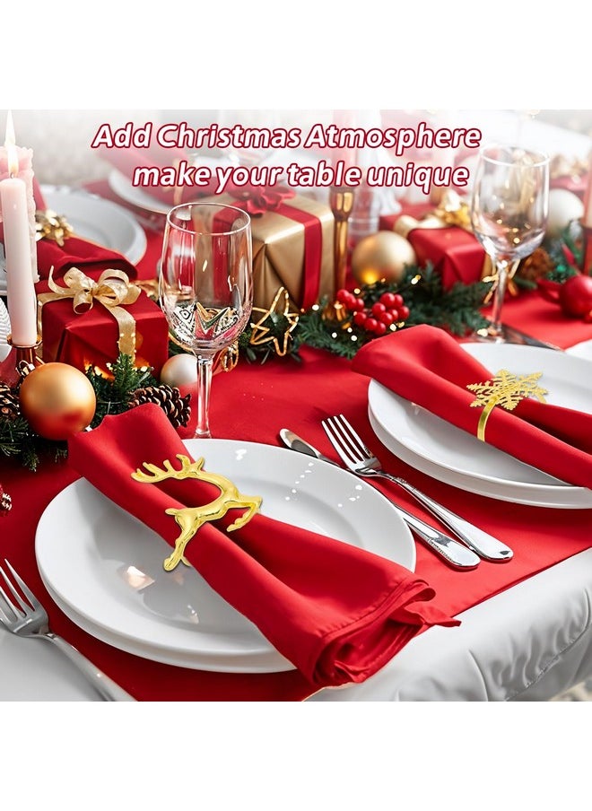 WSICSE - Christmas Napkin Rings Set Of 12, Snowflake And Reindeer Xmas Napkin Holder Rings, Gold Winter Decorations Napkin Rings For Christmas Holiday Party, Dinner Table Setting, Wedding Adornment - Image 1