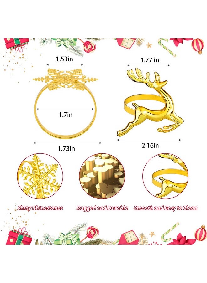 WSICSE - Christmas Napkin Rings Set Of 12, Snowflake And Reindeer Xmas Napkin Holder Rings, Gold Winter Decorations Napkin Rings For Christmas Holiday Party, Dinner Table Setting, Wedding Adornment - Image 1