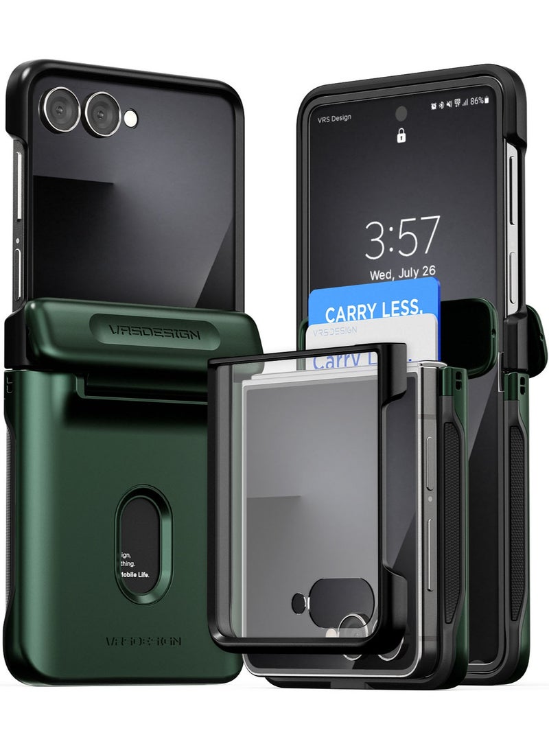 VRS Design حافظة تيرا غارد مودرن جو لهاتف سامسونج جالكسي زد فليب 7 [فتحة لحمل بطاقتين] (2025) مع [حماية شاشة مدمجة] وحماية المفصل - أخضر معدني - Image 1