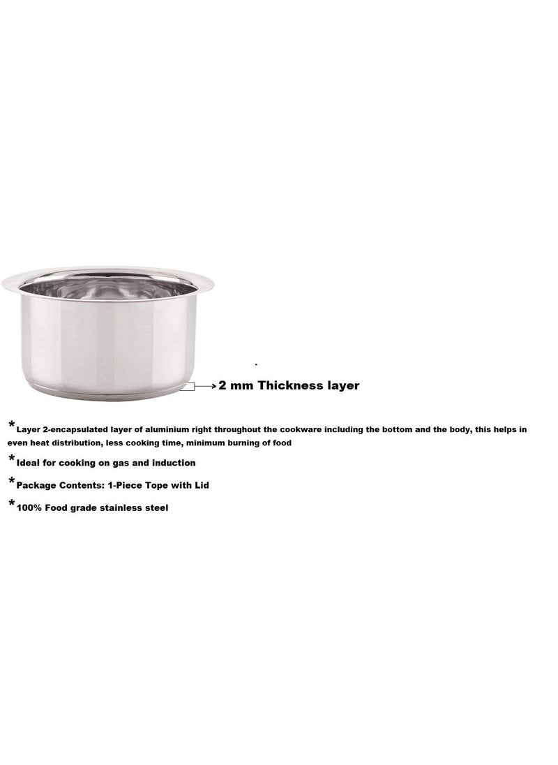 Bartan Star Bartan Star Stainless Steel Flat Induction Bottom Tope with Lid 4000ml  - Image 2