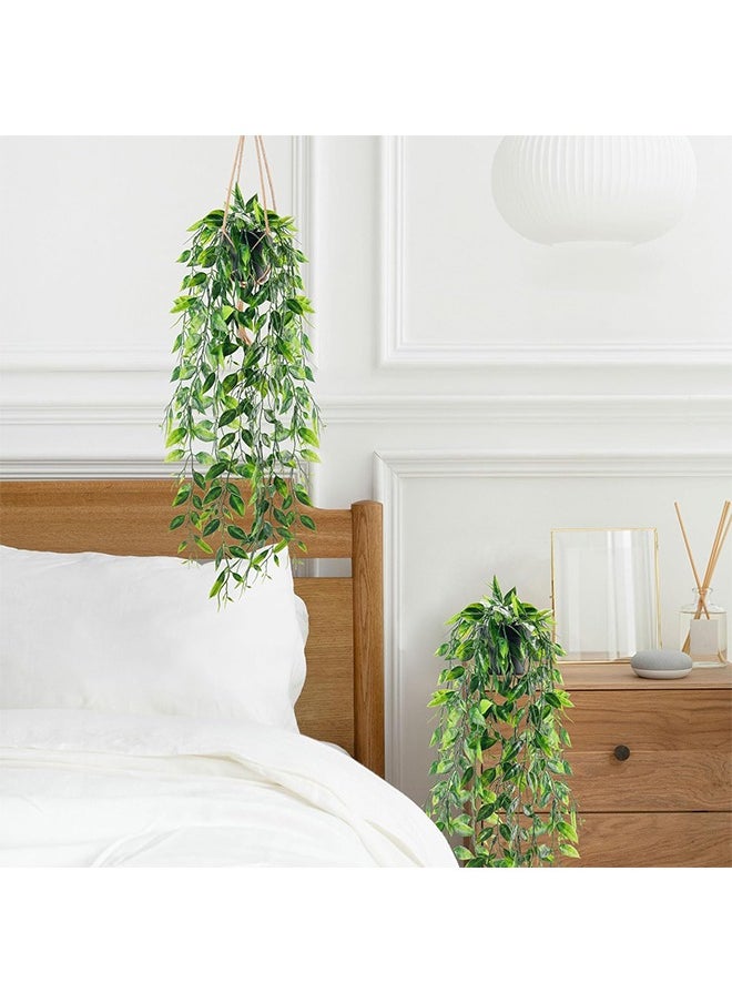 Arabest 2 Pack Fake Hanging Plants Small Artificial Plants Faux Pea Pod Plants Indoor for Aesthetic Living Room Office Shelf Decor  - Image 2