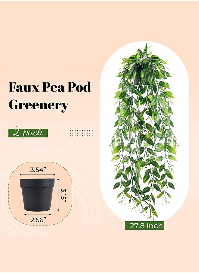 Arabest 2 Pack Fake Hanging Plants Small Artificial Plants Faux Pea Pod Plants Indoor for Aesthetic Living Room Office Shelf Decor  - Image 3