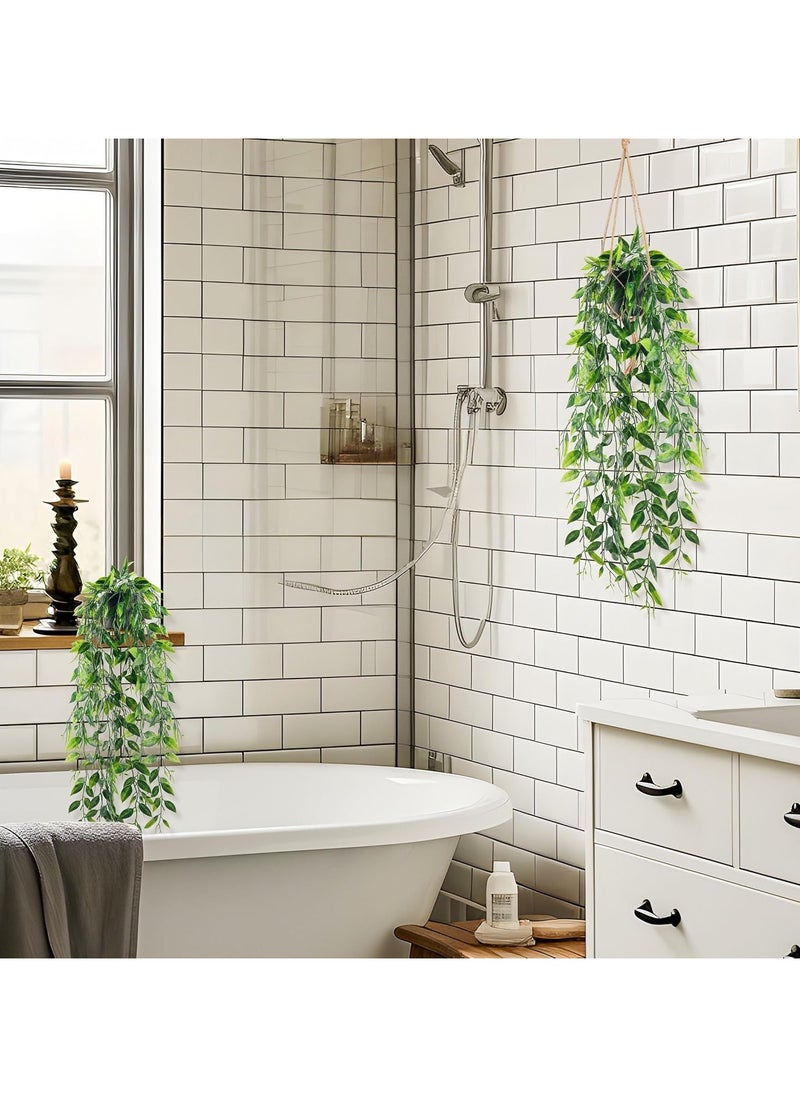 Arabest 2 Pack Fake Hanging Plants Small Artificial Plants Faux Pea Pod Plants Indoor for Aesthetic Living Room Office Shelf Decor  - Image 4