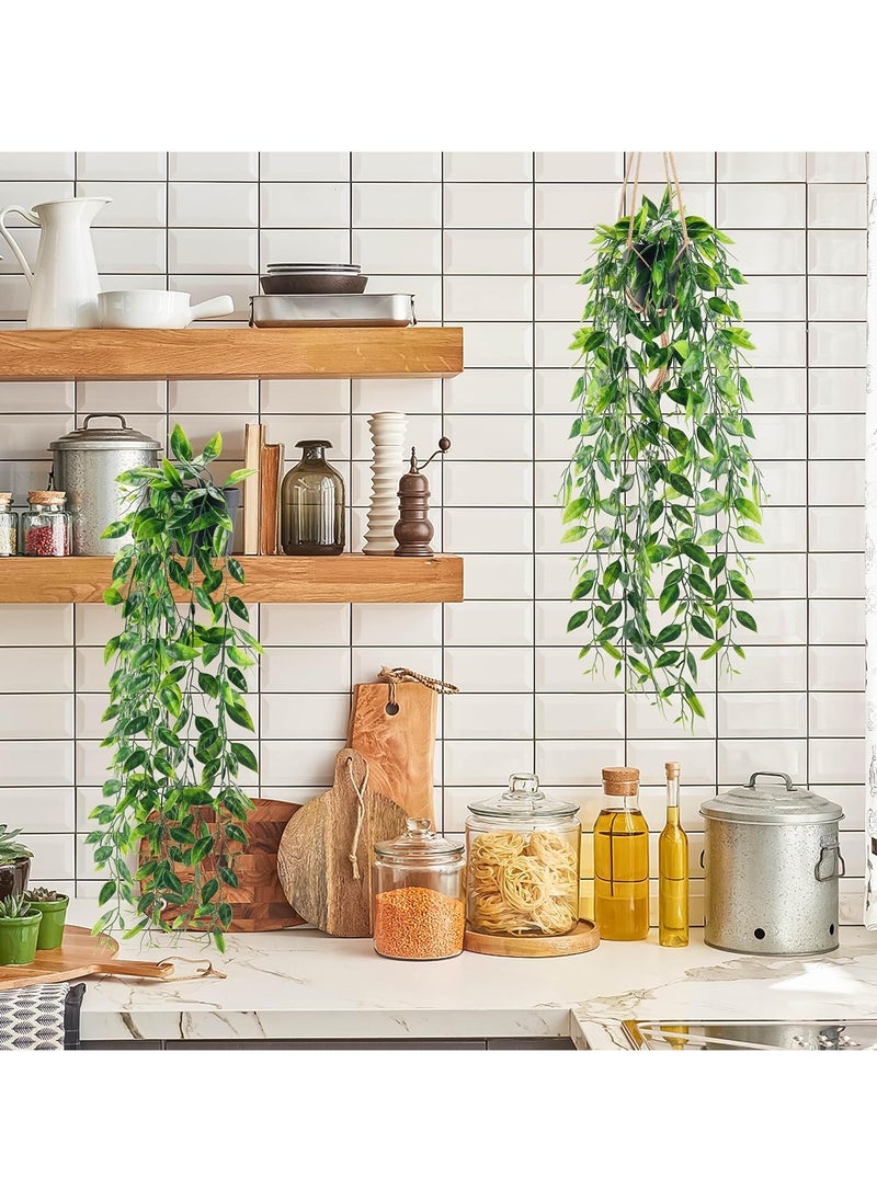 Arabest 2 Pack Fake Hanging Plants Small Artificial Plants Faux Pea Pod Plants Indoor for Aesthetic Living Room Office Shelf Decor  - Image 5