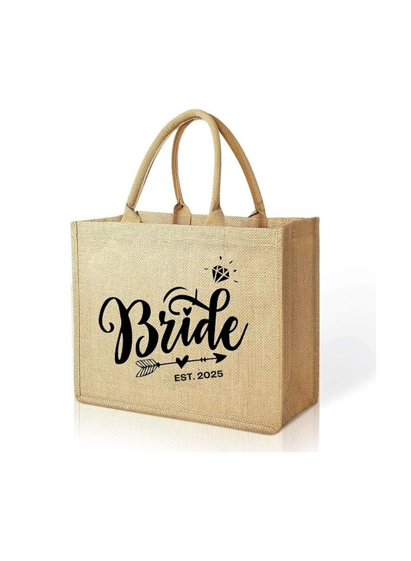 PRINTSHOP4ME Jute Tote Bag-Bride Est-Wedding Party Gift Bag For Bridesmaids And Guests-Wedding Party Favors  - Image 1