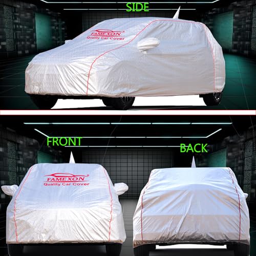 FAMEXON Waterproof Car Body Cover with Mirror Pocket Compatible for Tata Tigor Triple Layer Inner Fabric & Pipein Design Protects from Animals, Heat, Rainfall (Metallic Silver) - Image 5