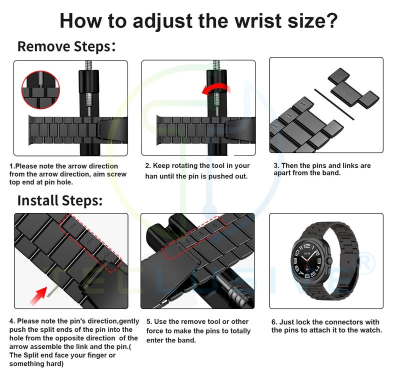 T TECLUSIVE Ultra Luxury Stainless Steel Metal Chain Strap Band Compatible for Galaxy Watch Ultra | No Gap Metal Strap for Galaxy Watch Ultra with Watch Strap Adjuster Tool (Black) - Image 4