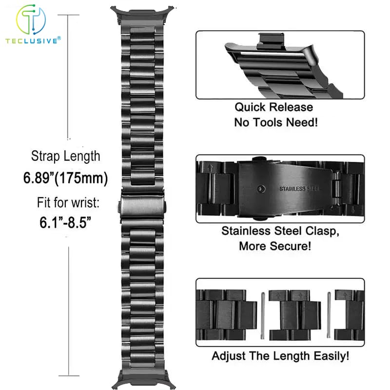 T TECLUSIVE Ultra Luxury Stainless Steel Metal Chain Strap Band Compatible for Galaxy Watch Ultra | No Gap Metal Strap for Galaxy Watch Ultra with Watch Strap Adjuster Tool (Black) - Image 2