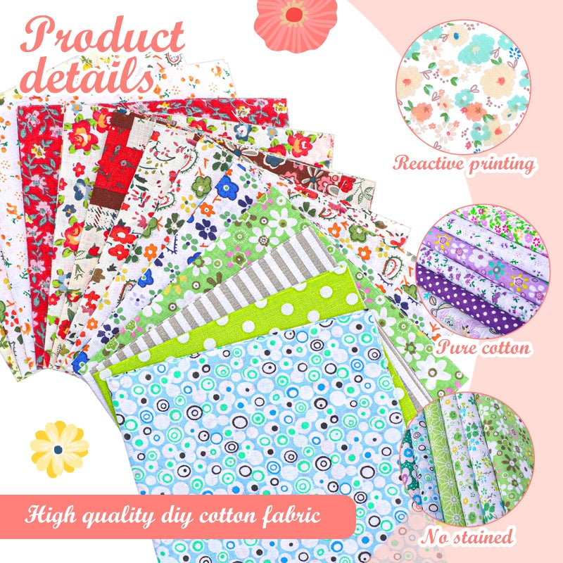Kifmurase 100 Pieces 10 x 10 Inches Cotton Fabric Squares, Precut Quilting Fabric Bundles Layer Fat Floral Patchwork Fabrics for DIY Crafts Sewing Beginners Cloths Handmade - Image 3