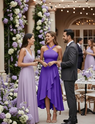 Bbonlinedress Summer Cocktail Wedding Guest Dress Formal Hi Low Ruffled Graduation Homecoming Teens Party Dress Lavender S - Image 5
