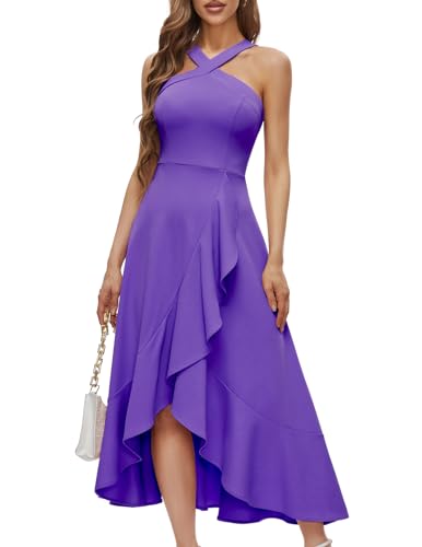 Bbonlinedress Summer Cocktail Wedding Guest Dress Formal Hi Low Ruffled Graduation Homecoming Teens Party Dress Lavender S - Image 1