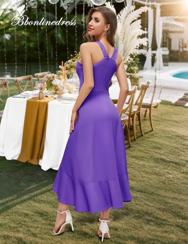 Bbonlinedress Summer Cocktail Wedding Guest Dress Formal Hi Low Ruffled Graduation Homecoming Teens Party Dress Lavender S - Image 3