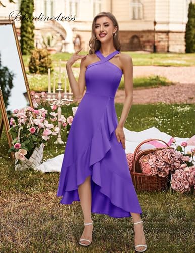 Bbonlinedress Summer Cocktail Wedding Guest Dress Formal Hi Low Ruffled Graduation Homecoming Teens Party Dress Lavender S - Image 2